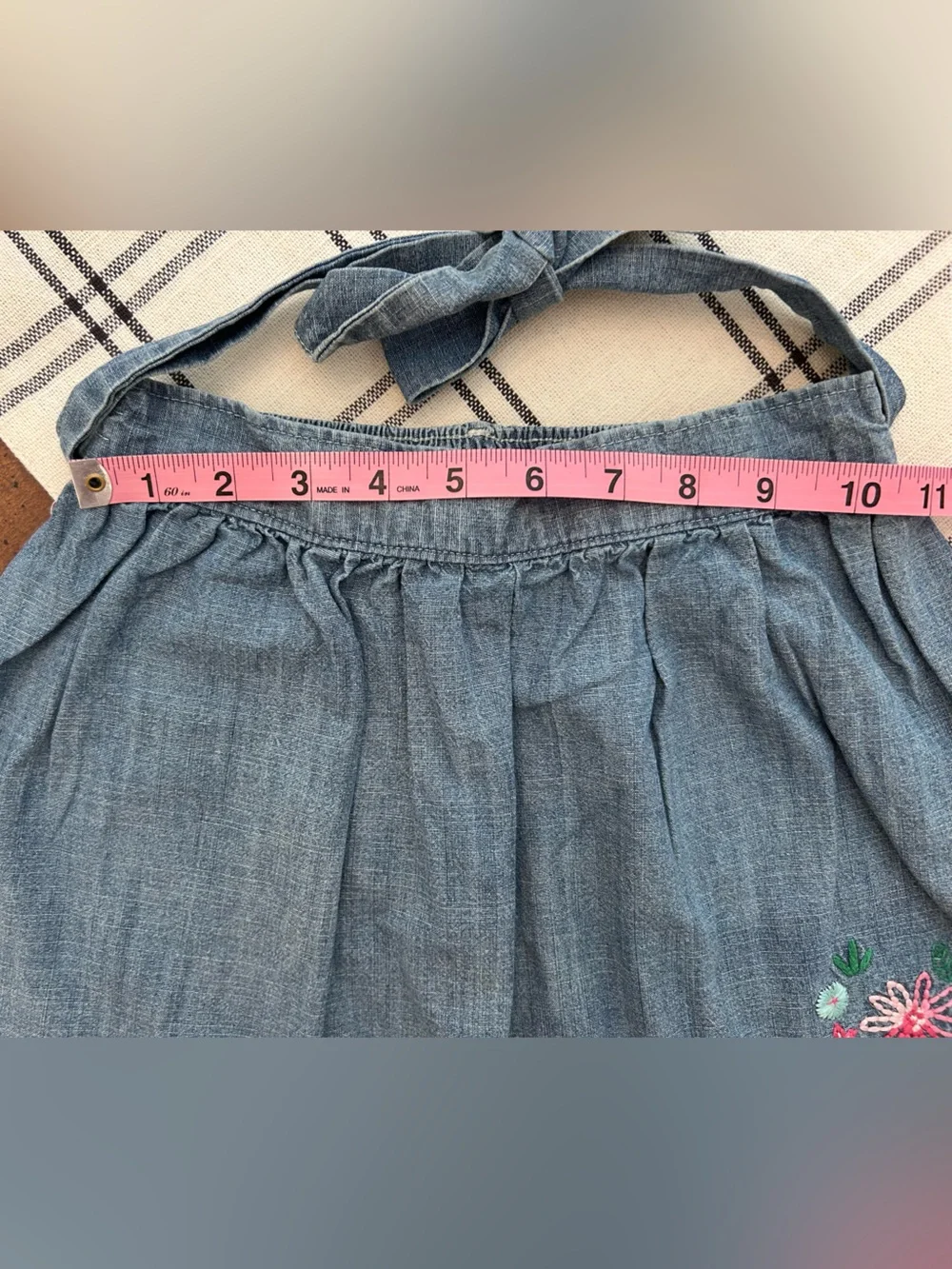 Vintage OshKosh Girls 6x Denim Skirt with Floral Embroidery and Tie Waist